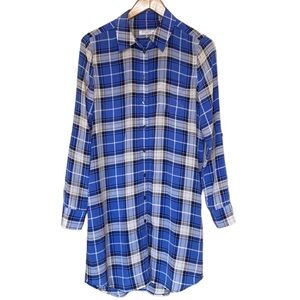 Equipment 100% Silk Plaid Long Sleeve Shirt Blue White Black Dress S